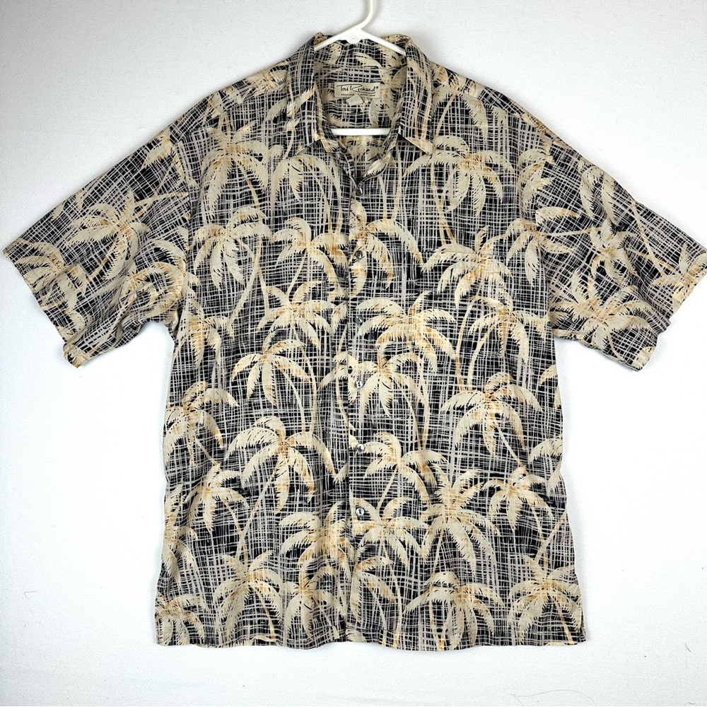 Tori Richards Plaid Palm Tree Button down Camp Shirt Hawaiian